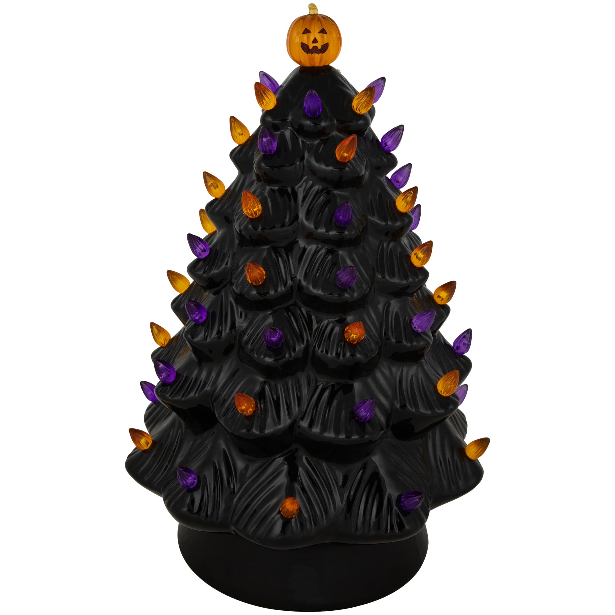14.75" Black LED Ceramic Halloween Tree with Pumpkin